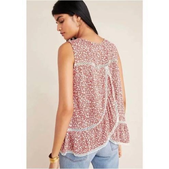 Anthropologie Tops - Anthropologie Maeve red floral split back sleeveless top size medium